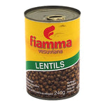 Fiamma Vesuviana Lentils in brine, 400g can, dry grocery product, showing a close-up of the canned lentils in brine.