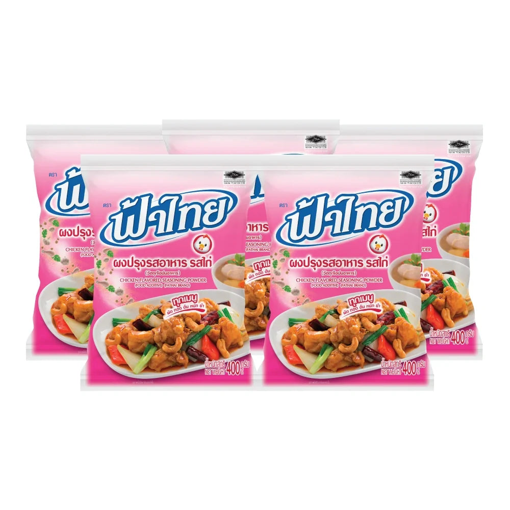Fathai Chicken Flavor Seasoning Powder 400g in a clear plastic bag, ideal for enhancing chicken dishes in dry grocery cooking.