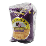 Manora Fried Chips Taro 65g, snack confectionery with crispy taro chips in a colorful package, four packs shown.