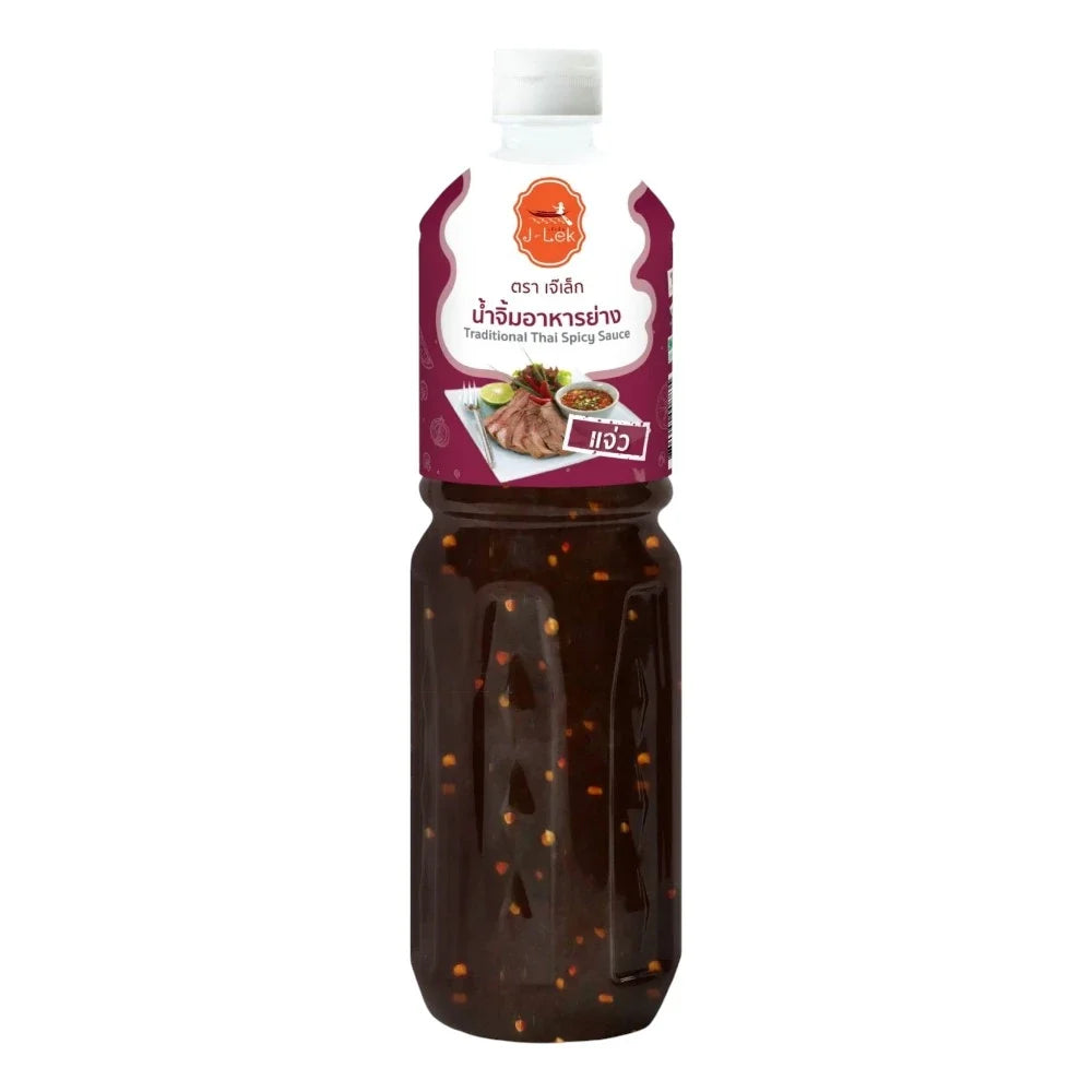 J-LEK Grilled Food Dipping Sauce in 1180g jar, popular dry grocery condiment for enhancing grilled dishes, shown in a clear container.