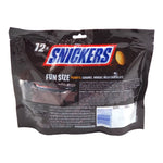 Snickers Funsize chocolate snack bars in 20g packs, 12-pack, from SNICKERS, featuring chocolate-coated caramel and nougat.