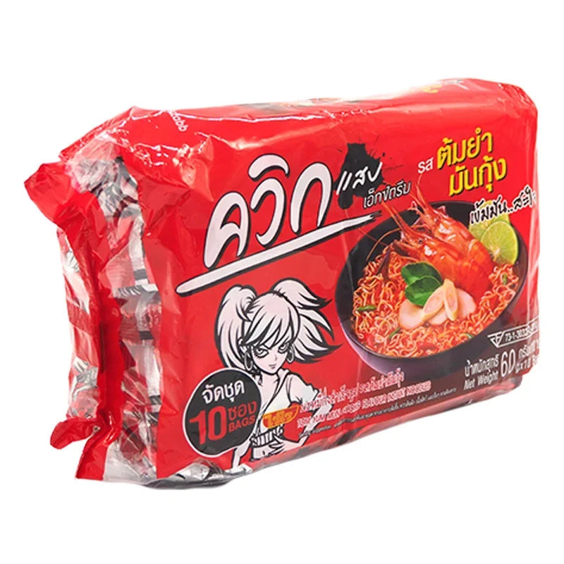 Quick Tom Yum Mun Goong instant noodles, dry grocery, 60g x10 pack, flavorful Thai shrimp tom yum noodle snack