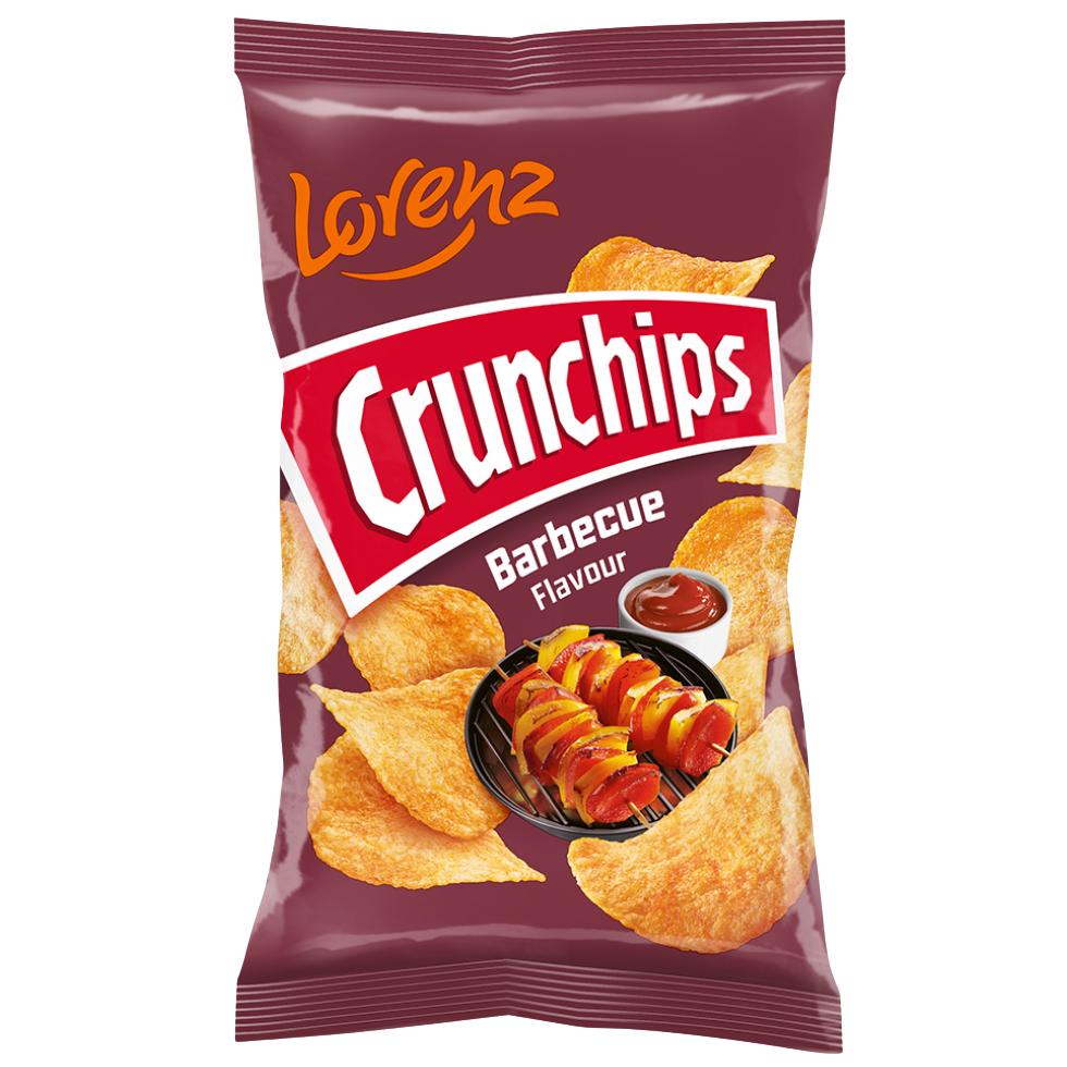 Lorenz Crunchip Barbecue confectionery snack featuring crispy, seasoned snack bites in a colorful package.