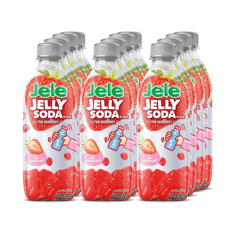 Jele Strawberry Flavour Jelly Soda Snacks in 250g packs, colorful confectionery treats in a clear bag.