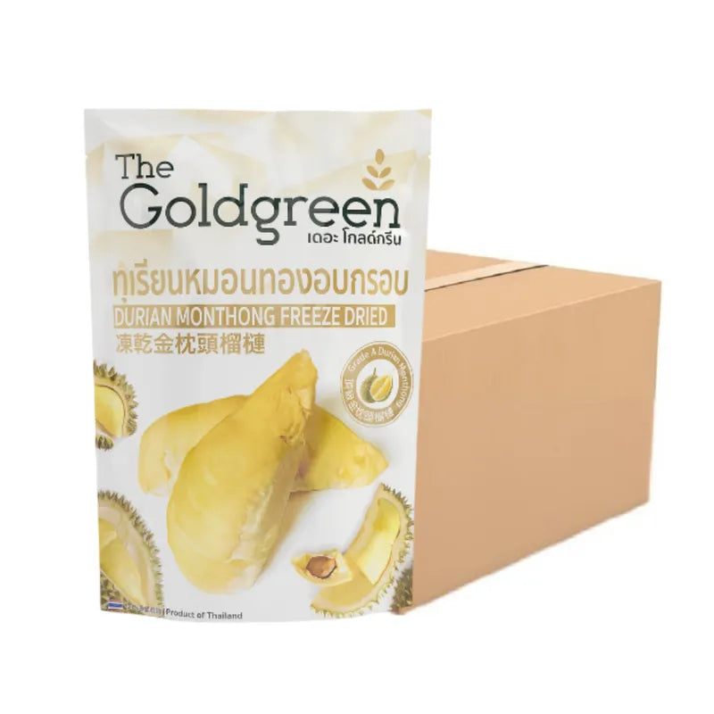 Golden Goldgreen Crispy Monthong Durian freeze-dried snack in 78g package, showcasing crispy durian slices on a white background.