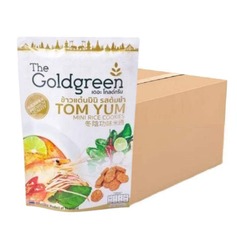 Mini rice cookies from THE GOLDGREEN, TOM YUM flavor, 40g snack confectionery, crispy and flavorful Thai-inspired treat