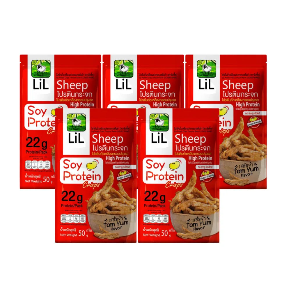 Lilsheep Glass Protein Set with Tom Yum flavor, a popular fragrant snack confectionery in a clear glass container.