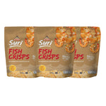 Chaolay Fish Crisps snacks in three 40g packs, crispy seafood confectionery with golden-brown fish flavor.