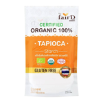 Fair D Organic Tapioca Starch in a clear bag, showing fine white powder for cooking and baking use.