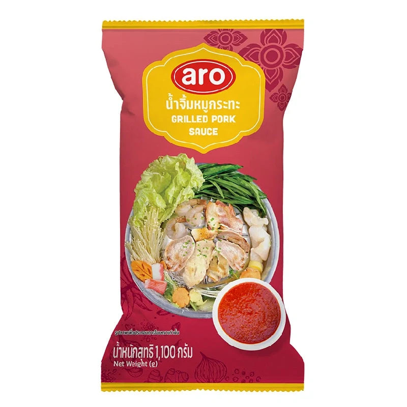 Aro Grilled Pork Sauce 1kg bottle in a clear glass container, ideal for enhancing grilled pork dishes in dry grocery shopping.