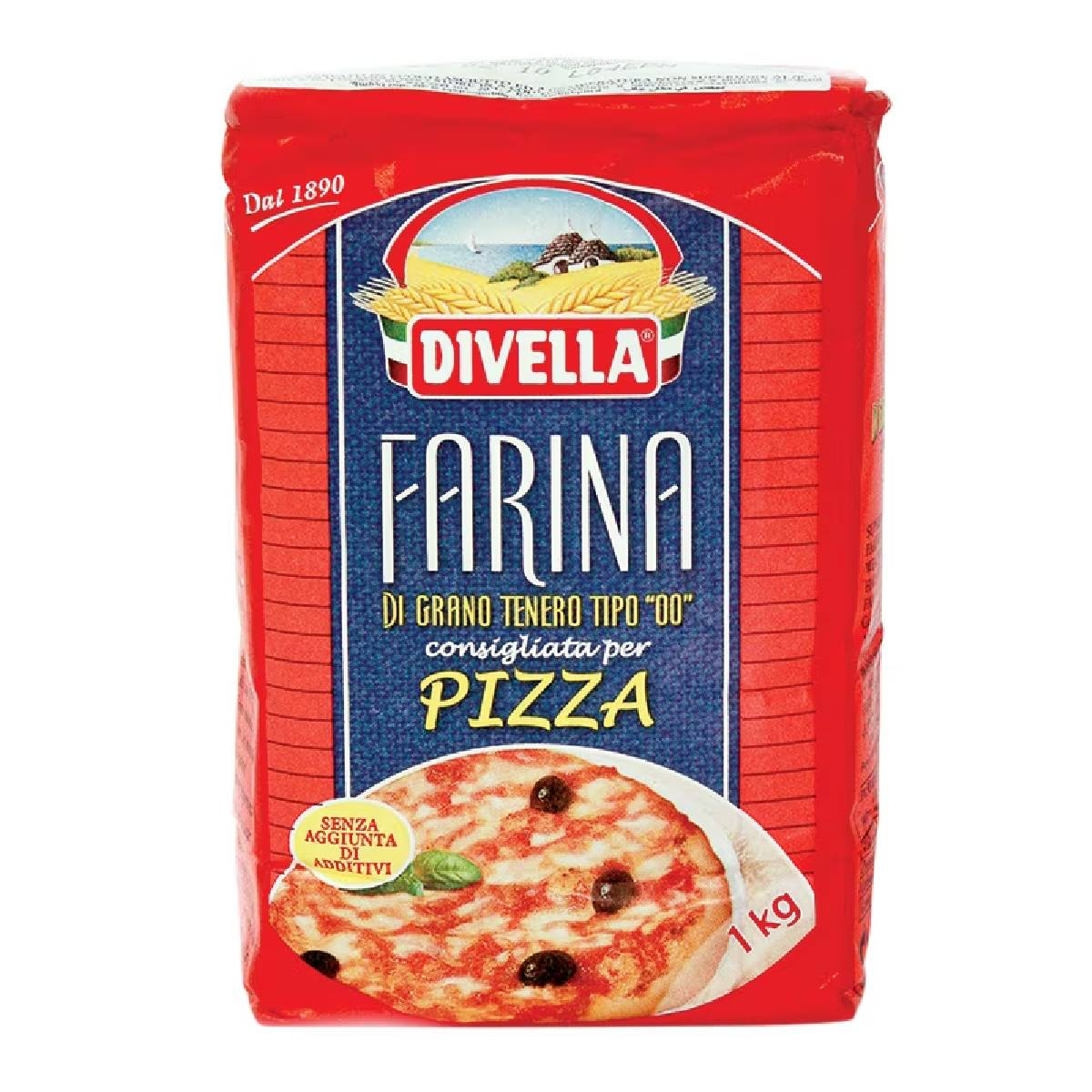 Divella Farina Pizza Flour in a bag, ideal for making homemade pizza dough, with the Divella brand label visible.