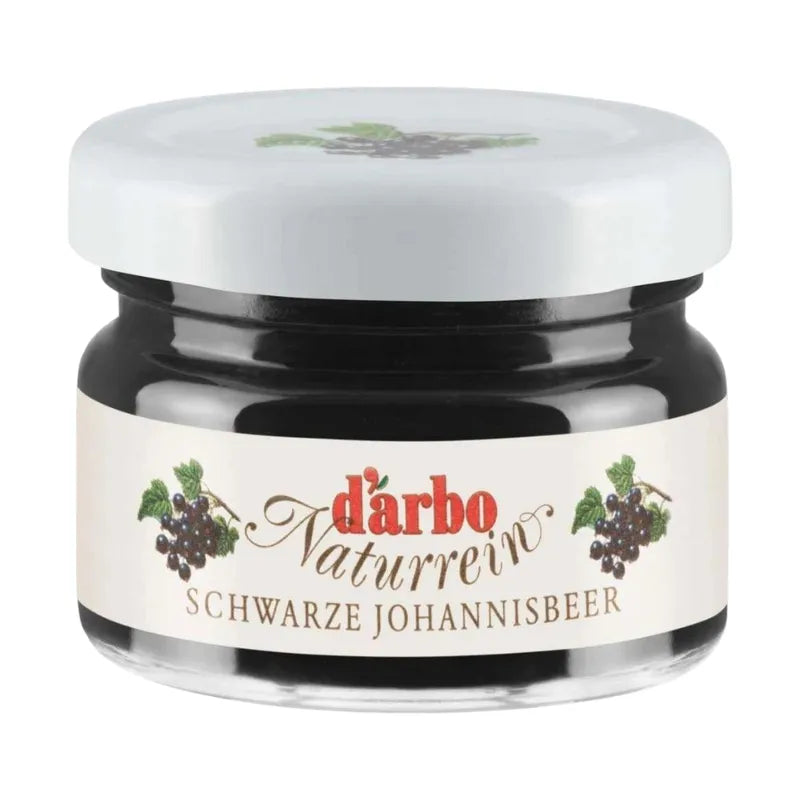 Jar of Darbo Black Currant Jam, a 60g dry grocery product with a dark purple jam visible in the image.