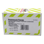 Fisherman's Friend Sugar Free Citrus lozenges in a clear package, showing bright citrus flavor and brand logo.