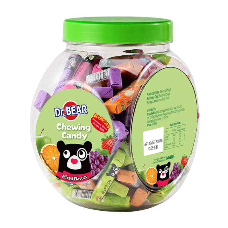 DR.BEAR Soft Candy Fruity Mixed in 900g package, colorful assorted gummy snacks for dry grocery and confectionery.