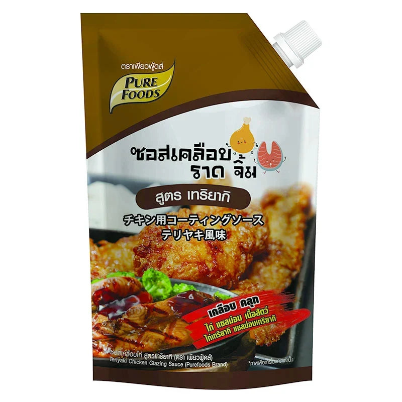 Pure Foods Teriyaki Chicken Glazing Sauce 800g bottle, showing the label and product packaging for dry grocery cooking use.