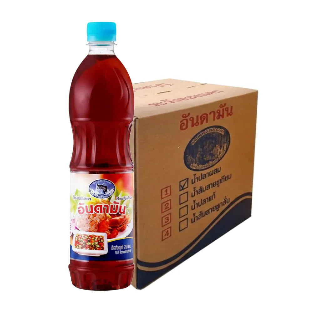 Andaman Mixed Fish Sauce 750ml bottle, Thai-style dry grocery condiment, shown in a clear image.
