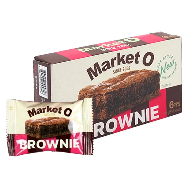 Orion Market-o Real Brownie 120g, a chocolatey snack bar with a rich brown color and textured surface, ideal for sweet cravings.