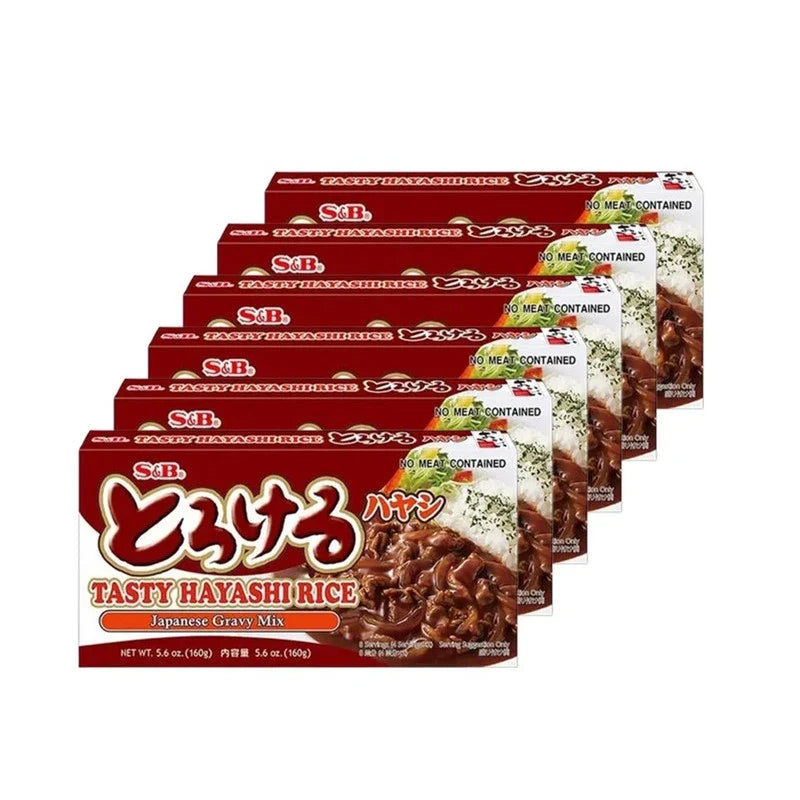 S & B Japanese Torokeru Tasty Brown Stew Sauce Mix in dry grocery package, with ingredients and branding visible.