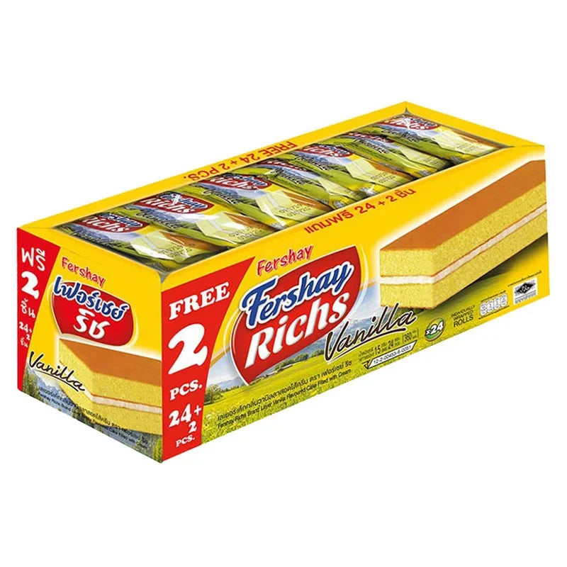 Fershay Rich Layer Vanilla 15g dry snack in clear packaging, showing the layered vanilla-flavored confectionery.