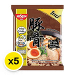 Nissin Premium Bag Tonkotsu Ramen 60g packs, dry grocery image showing spicy instant ramen noodles in individual bags.
