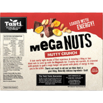 Tasti Mega Nuts Nutty Crunch Bars displayed on a grocery shelf with visible packaging and crunchy nut-filled bars.