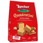 Loacker Wafer Hazelnut, a crispy confectionery snack with layers of wafer and rich hazelnut filling, shown in the image.
