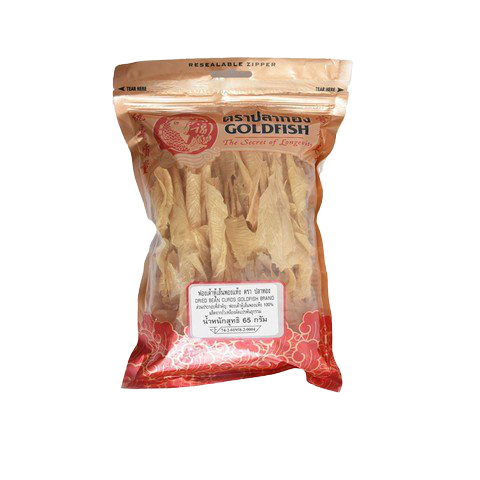 Gold Fish Dry Beancurds in a clear bag, showing golden-brown dried fish snack for grocery shopping.