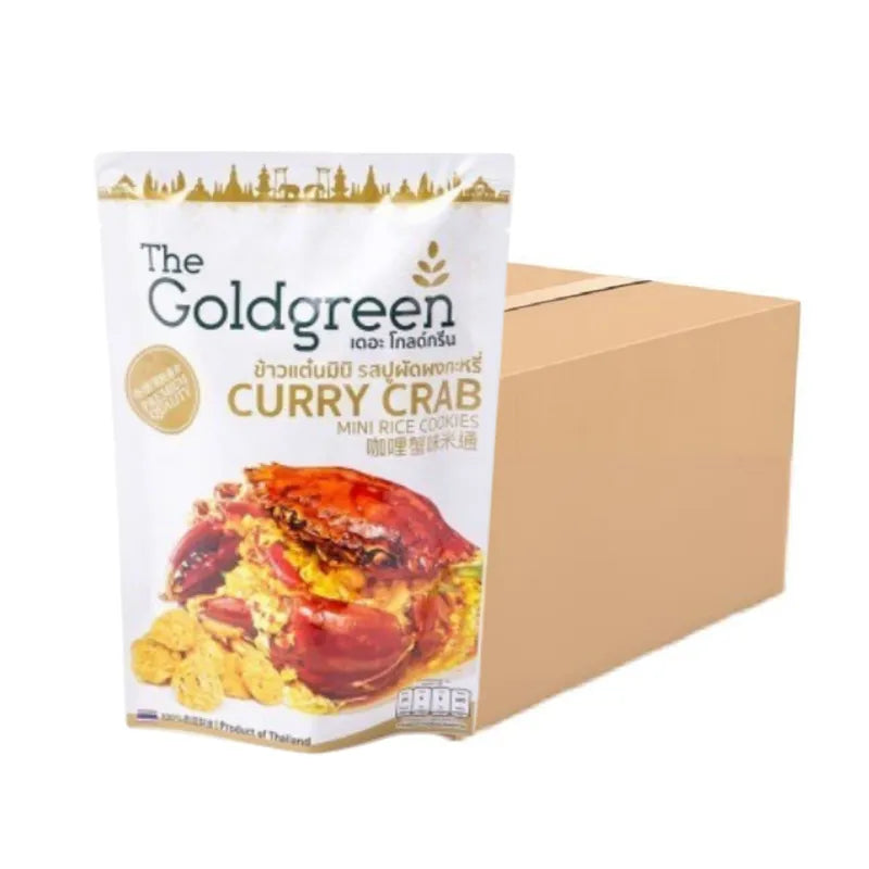 Goldgreen Curry Crab Mini Rice Cookies snack, 40g, featuring crispy rice cookies with a flavorful curry crab taste.