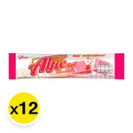 Alfle TWO Tone Milk and Strawberry snack pack, 15g x12, dry grocery product with colorful packaging and images of milk and strawberries.
