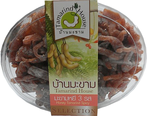 Tamarind House Honey Tamarind Spicy confectionery snack in a clear package, showcasing the tamarind and spicy seasoning.