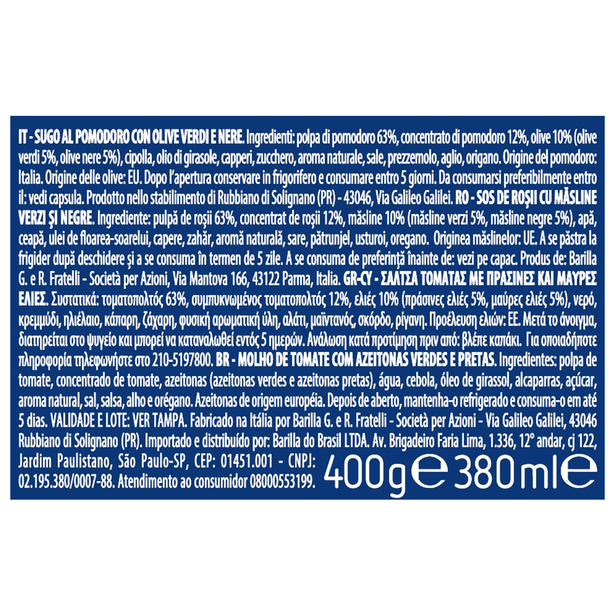 Barilla Olive Mediterranee sauce jar with olives and herbs, showing the product label and fresh ingredients on the packaging.