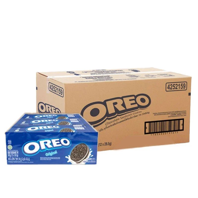 OREO vanilla cookies in a 27.6g snack pack, part of dry grocery snacks and confectionery, featuring the iconic Oreo brand.