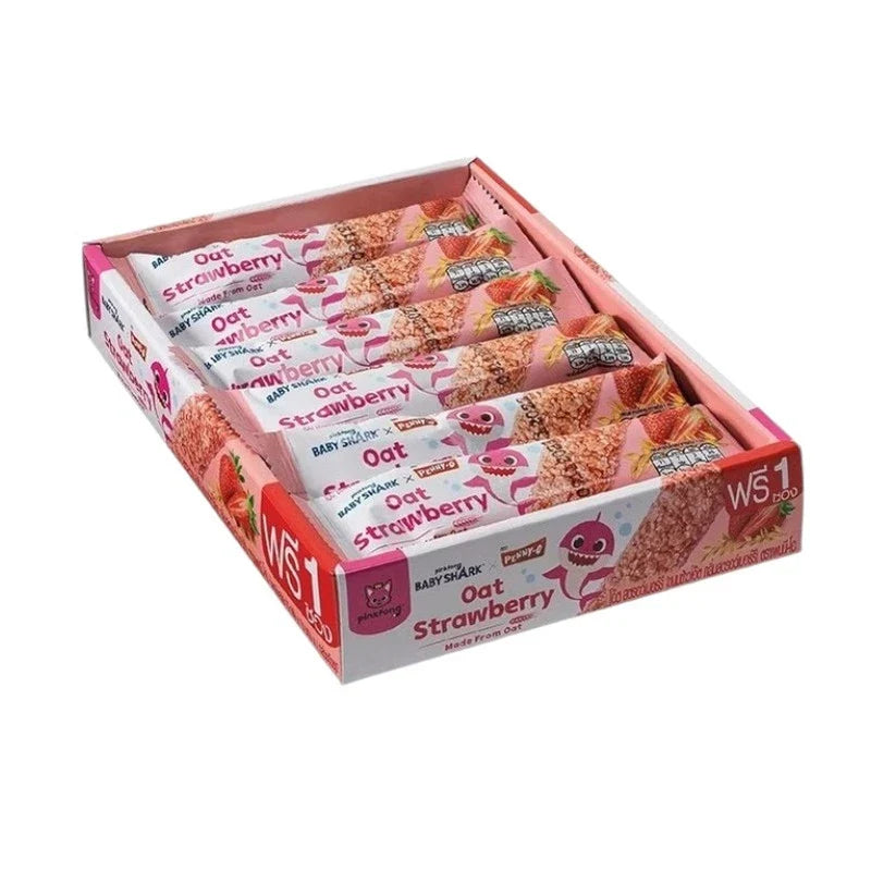 Pennyo Oatmeal Snacks Baby Shark Strawberry flavor, 15g x3, dry grocery snack with fruit flavor in colorful packaging.
