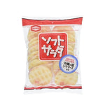 Kameda Seika crispy baked rice cracker with Okinawa Shimamasu, dry snack, crunchy confectionery from Japan, in colorful packaging