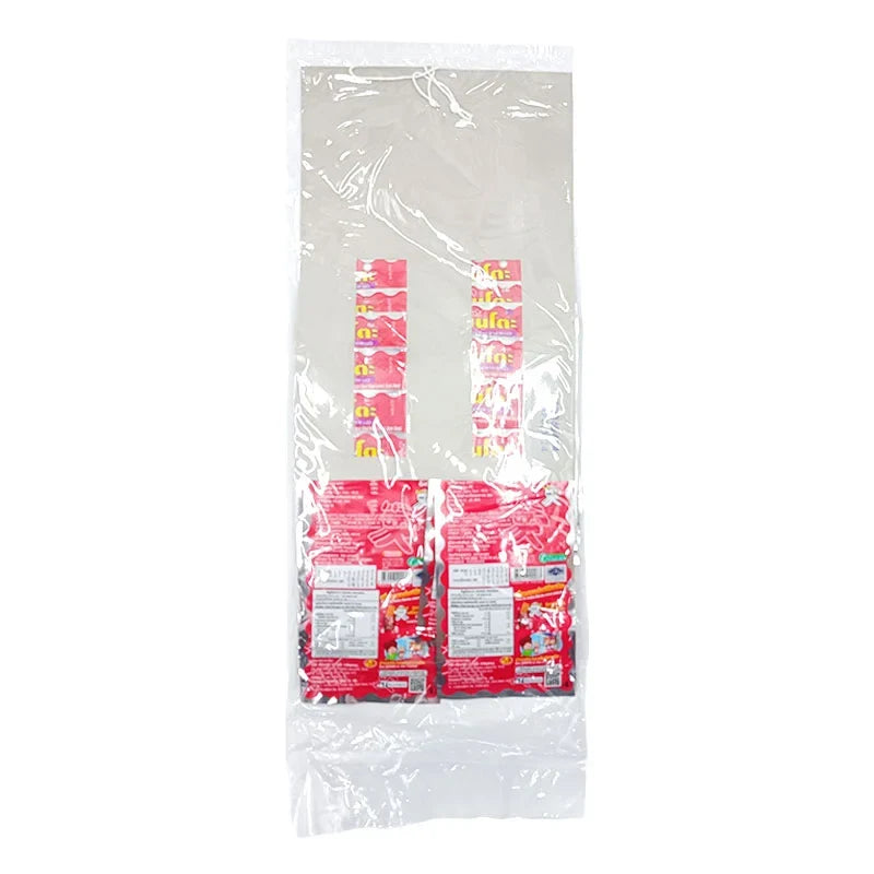 BENTO Bento Squid Seafood Snack Sweet & Spicy, dry grocery snack, close-up of 4g package with squid snack on a wooden surface.