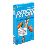 Lotte Snowy Almond Biscuit Stick 32g, dry grocery snack with almond-flavored crunchy biscuit in a sealed package.