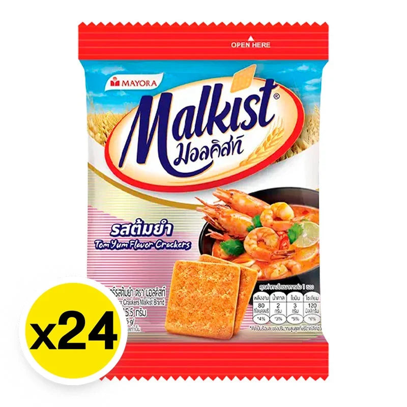 Malkst Malkist Tom Yum cracker in 15.5g package, crispy snack from MALKST with spicy and tangy Tom Yum flavor