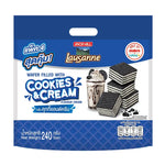 LAUSANNE wafer filled with cookies and cream, 60g x4 packs, dry grocery snack with crispy wafer layers and creamy filling.