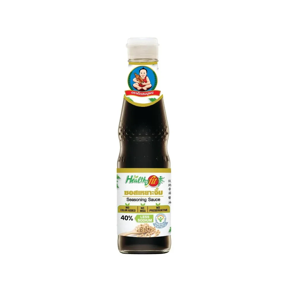 Deksomboon less sodium seasoning sauce bottle in 300ml size, suitable for adding flavor to dishes in dry grocery collection