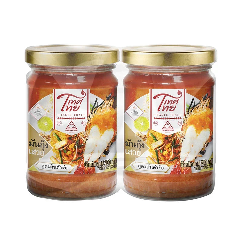 Tastethai Chua HAH Seng Shrimp Paste with Soybean Oil, 200g, shown in a clear plastic container for dry grocery use
