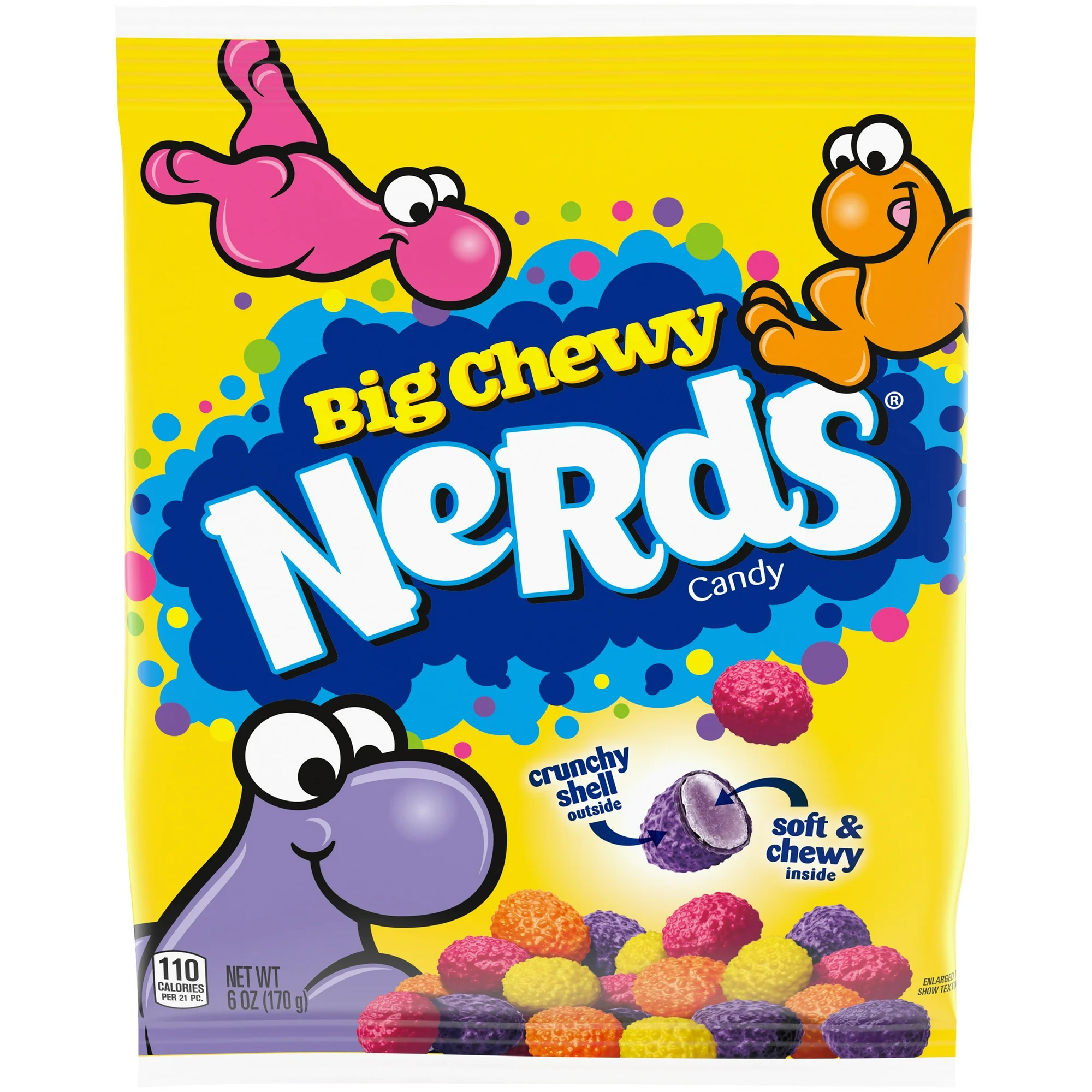 Colorful Nerds Big Chewy Peg confectionery snack with vibrant rainbow gummy candies and crunchy candy-coated pieces.