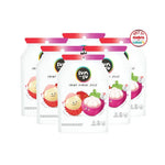 Sunsu Jelly Rambutan and Mangosteen snack pack, 96g x6, colorful dried fruit candies in clear packaging with fruit images.