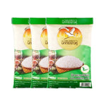 Nokkrayangkoo Double Egret Jasmine Rice in a green bag, dry grocery product, showcasing the rice packaging.