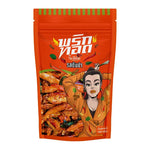 MAE E PIM Chili Snacks Tomyum Flavor 100g, dry grocery snack with spicy Tomyum seasoning in a bright package