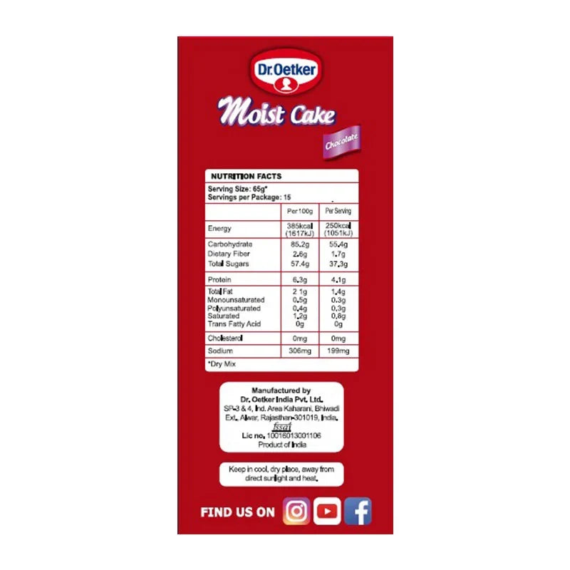 Dr. Oetker Moist Chocolate Cake Mix 500g, two boxes of dry baking mix for rich, moist chocolate cakes