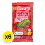 Spicy ARO Seaweed Grill snack pack, 5 grams x 6, dry grocery snack with seaweed flavor in a colorful packaging.
