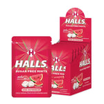 HALLS Mint Watermelon Candy packs, 15.4g x10, showing colorful watermelon-flavored lozenges in clear packaging.