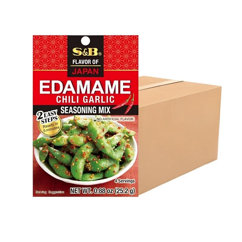 S & B Chili Garlic Edamame Seasoning Mix sachets, 15 packs of 25.2g dry grocery seasoning for edamame and snacks