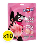 DR.BEAR Peach Gummy snacks in 45g packs, showing colorful peach-flavored gummy candies in clear packaging.
