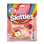 Colorful Skittles Gummy confectionery snacks in vibrant rainbow colors displayed in a bowl.